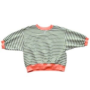 Pilcro Anthropologie Striped Sweater Small Green Stripe Coral Trim Cute Spring T